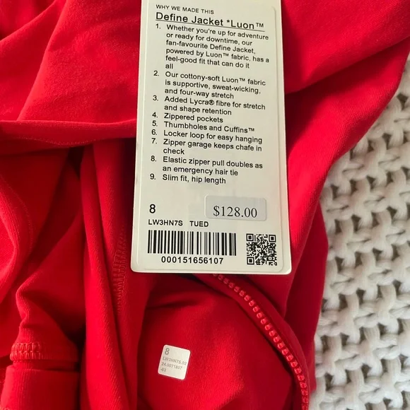 lululemon define jacket luon true red size 8 - Picture 6 of 8